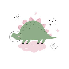 Vibrant Hand-Drawn Vector Cartoon Cosmonaut Dinosaur Illustrations.