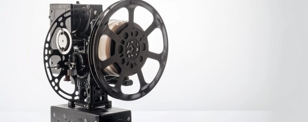 Obraz premium Vintage film projector on white background, 4K hyperrealistic photo