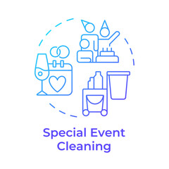 Special event cleaning blue gradient concept icon. Holiday cleanup. Post-party cleaning. Round shape line illustration. Abstract idea. Graphic design. Easy to use in infographic, presentation
