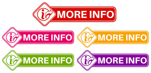 set more info icon. get much info sign banner label template design vector illustration	