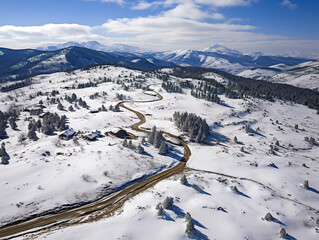 Amazing High angle shot of the snowy Wintersport village, Sainte-Foy-Tarentaise in the Alps in France