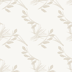 Neutral Colour Tropical Leaf Seamless Pattern Design