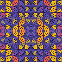 Digital illustration of a symmetrical pattern of intertwining shapes. 3d rendering