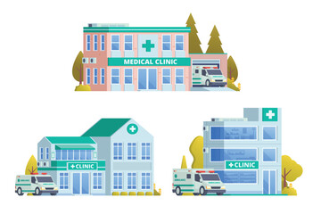 Vector illustration element of medical clinic building flat design style for city and background illustration	