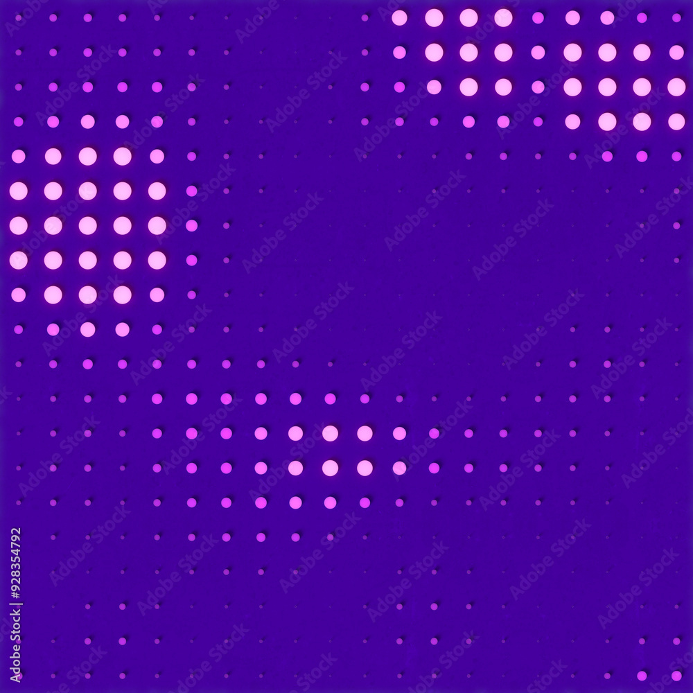 Poster pattern of glowing spheres on a purple background. 3d rendering digital illustration