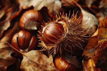 Close up of delicious roasted chestnuts Sweet chestnut Selective focus