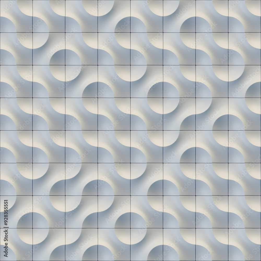 Poster Digital illustration of a repeating white pattern composed of tiles. 3d render
