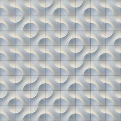 Digital illustration of a repeating white pattern composed of tiles. 3d render