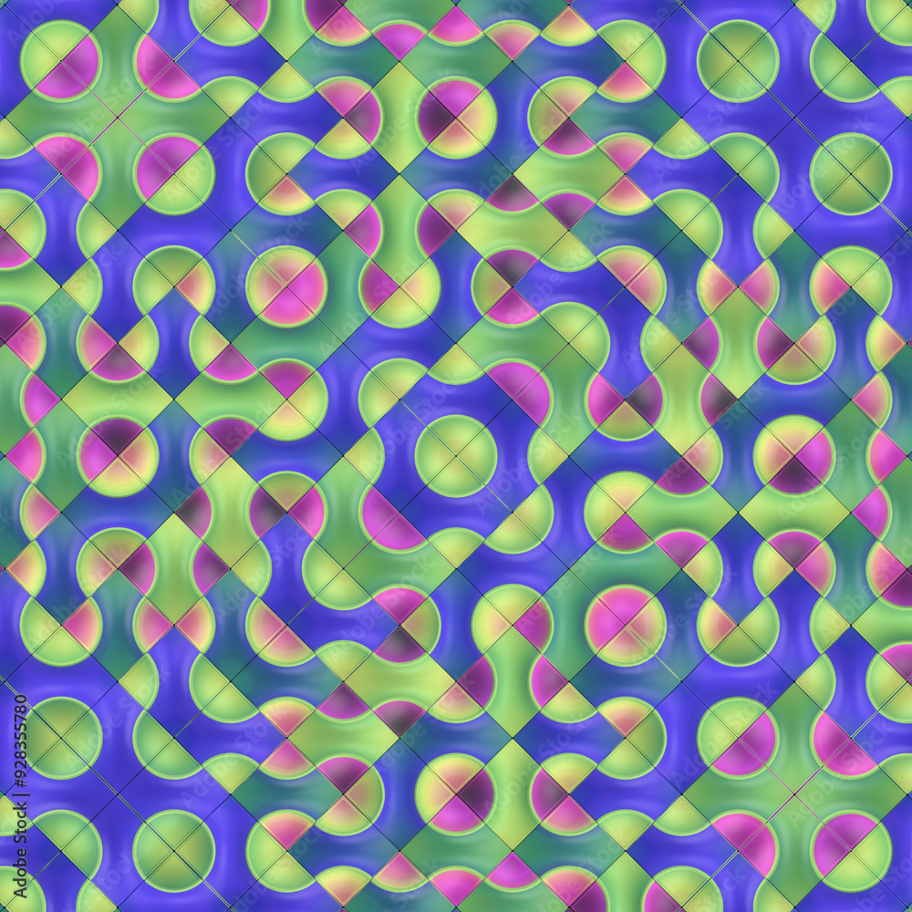 Aufkleber Illustration of a colorful symmetrical pattern of tiles coming together in a continuous wave-like pattern. 3d rendering