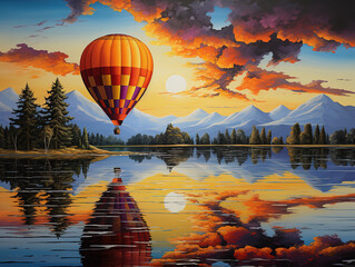 Obraz premium Eyecatching Hot air balloon at sunset