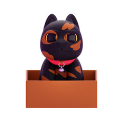 torbie cat in a box 3d pet animal illustration