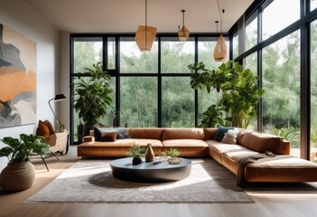 Fototapeta premium exploring stunning design elements modern home interiors featuring sleek minimalist innovative harmonious color palettes, aesthetics, furnishings, lines