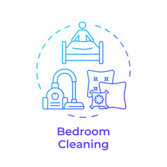 Bedroom cleaning blue gradient concept icon. Vacuuming carpets. Dusting furniture service. Round shape line illustration. Abstract idea. Graphic design. Easy to use in infographic, presentation