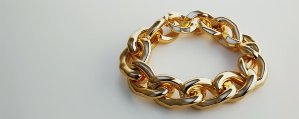 Fototapeta premium Shiny gold bracelet on white background, 4K hyperrealistic photo