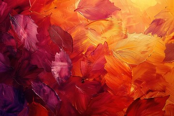 abstract background featuring bold brushstrokes in rich autumn hues with textured patterns resembling fallen leaves