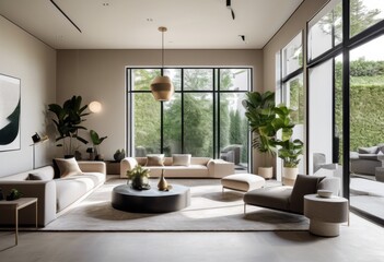 Fototapeta premium sleek minimalist lounge contemporary design elements stylish furnishings chic living space, modern, interior, decor, simplicity, comfort, elegance, aesthetic