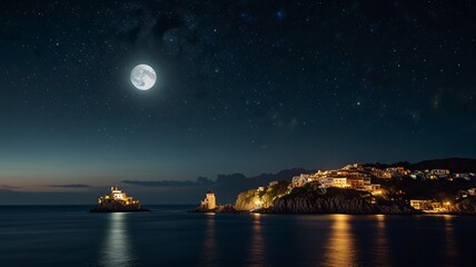 a city on the coast at night