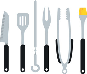 Barbecue tools set. Knife and spatulas with grill forks