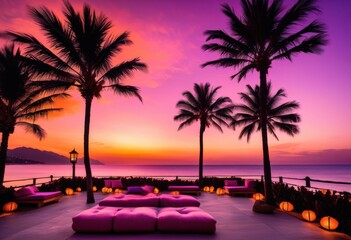 stunning sunset views from elegant seaside retreats vibrant colors serene atmosphere, beach, luxury, getaway, ocean, horizon, evening, sky, clouds