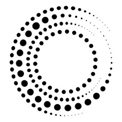 Halftone dotted speed lines circle. Geometric art in circle form. Round swirl movement symbol. Halftone circular dotted frame. design elements