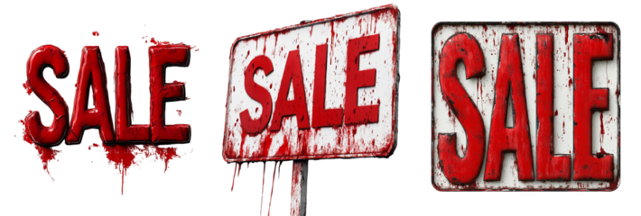 Grungy sale signs distressed promotional boards for retail discounts transparent background