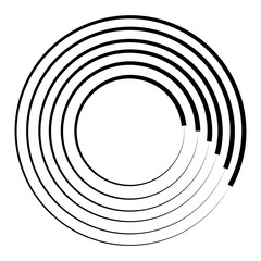 Obraz premium Halftone speed lines circle. Geometric art in circle form. Round swirl movement symbol. Halftone circular frame. design element