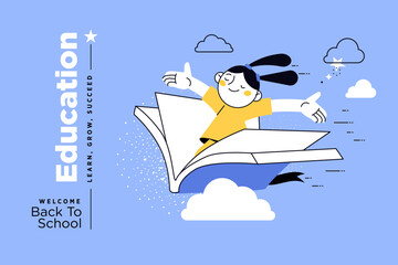 Education banner. Vector illustration of education, learning, back to school, online course and training, distance education and e-learning.