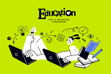 Online education banner. Vector illustration of education, learning, back to school, online course and training, distance education and e-learning.
