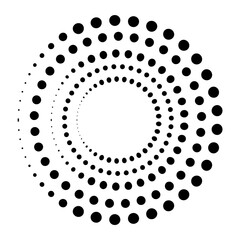 Halftone dotted speed lines circle. Geometric art in circle form. Round swirl movement symbol. Halftone circular dotted frame. design element