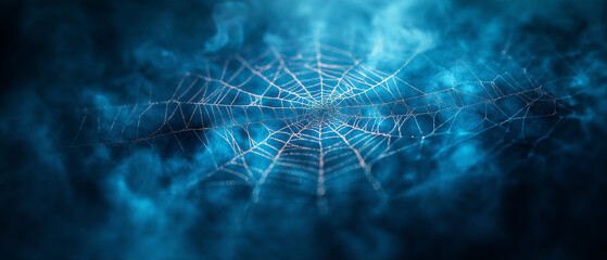 Dark, gothic Halloween background with a cobweb design, leaving copy space for text or images
