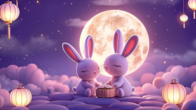 Adorable Bunnies Celebrating Mid-Autumn Festival