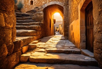 Fototapeta premium intriguing shadows mysterious shapes cast weathered ancient stone buildings highlighting unique textures patterns, architecture, historical, cultural, craft