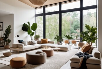 Fototapeta premium stylish modern living space showcasing innovative furniture arrangement optimal space utilization aesthetic appeal, contemporary, decor, layout