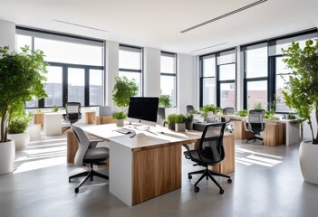 contemporary office space featuring sleek design clean minimalist bright natural light inviting work environment, modern, furniture, interior, architecture