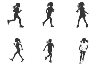Running kid child silhouettes set