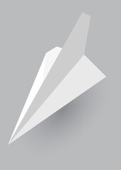 Naklejka premium Paper plane model. Origami handmade aircraft view. white paper airplane with shadow, isolated on gray background