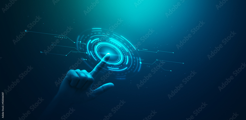 Poster Technology digital AI innovation future concept network internet cyberspace smart system virtual cyber security cloud computer interface learning algorithm interactive media metaverse global business.