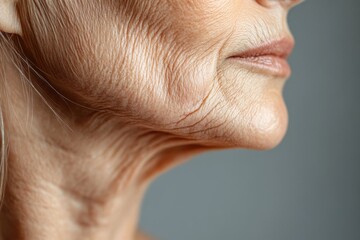 Aging Woman with Sagging Skin: Natural Signs of Aging, copy space