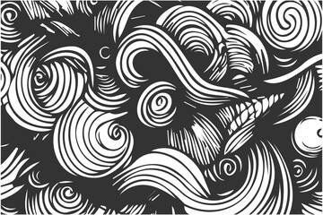 Black and white topographic line contour map background, hand drawn geographic network map