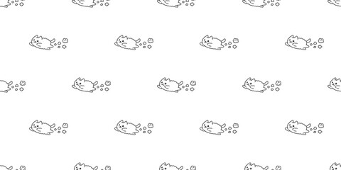 cat seamless pattern fluffy kitten jumping cloud calico neko toy vector cartoon pet doodle tile background gift wrapping paper repeat wallpaper scarf isolated illustration design