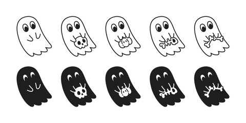 Ghost vector spooky icon Halloween pumpkin skull bone logo cartoon character symbol illustration doodle design clip art