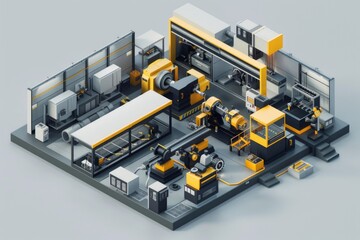 Fototapeta premium Isometric View of Modern Metalworking Factory - Industrial Design for Printing, Posters, and Educational Use