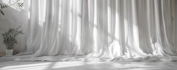 White linen curtain on white background, 4K hyperrealistic photo