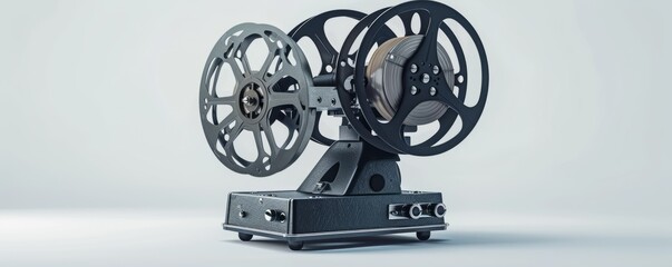 Naklejka premium Vintage film projector on white background, 4K hyperrealistic photo