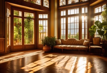 Obraz premium timeless design elements illuminated sunlight creating warm inviting atmosphere, aesthetics, ambiance, architecture, decor, elegance, illumination