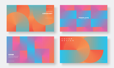 Set of template background design vector. Collection of creative abstract gradient vibrant colorful perspective geometric shape background. Art design for business card, cover, banner, wallpaper.