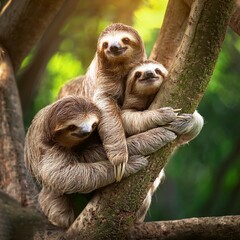 Fototapeta premium sloth family, AI generated