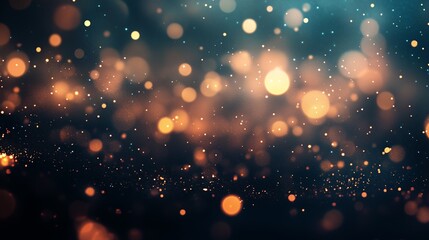 Soft golden and blue bokeh lights create a dreamy atmosphere in a dark background during a festive celebration