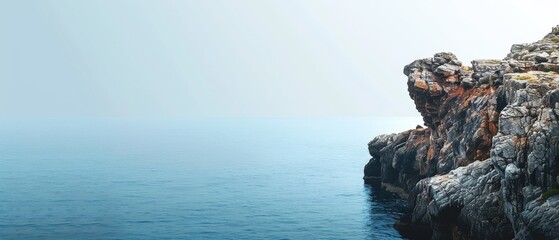 A rocky cliff overlooks the ocean