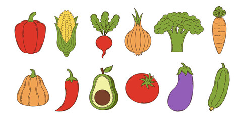 Vegetables set. Fresh vegetables. Organic Food. Isolated elements.